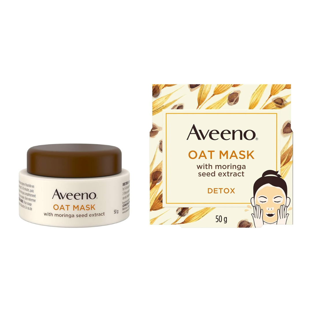 Aveeno Oat Face Mask with Moringa Seed Extract for Detox - Dry Skin Care - Paraben Free Facial Cleanser - 50 grams