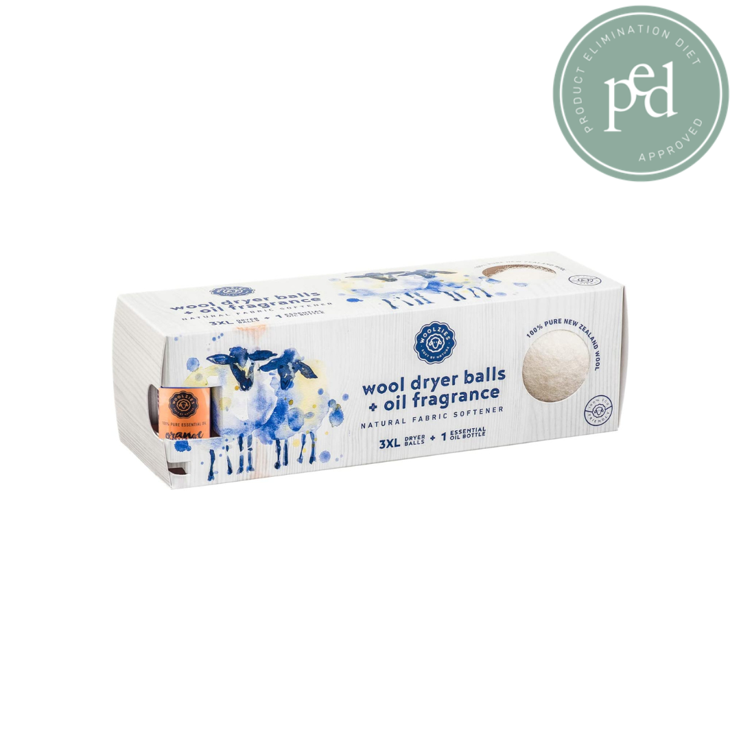 Woolzies 3 Pack XL 100% Pure Wool Dryer Balls Natural Fabric Laundry Softener + 100% Pure Sweet Orange Essential Oil Combo