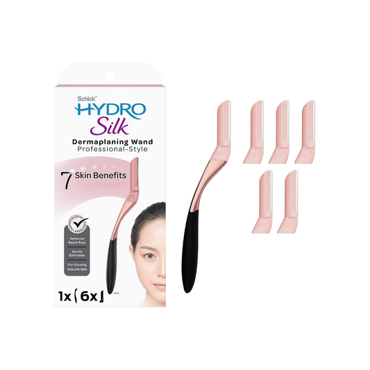 Schick Hydro Silk Dermaplaning Wand, Dermaplaning Tool with 6 Refill Blades — Professional Style Skincare Tool, Rose Gold, 7 Piece Set