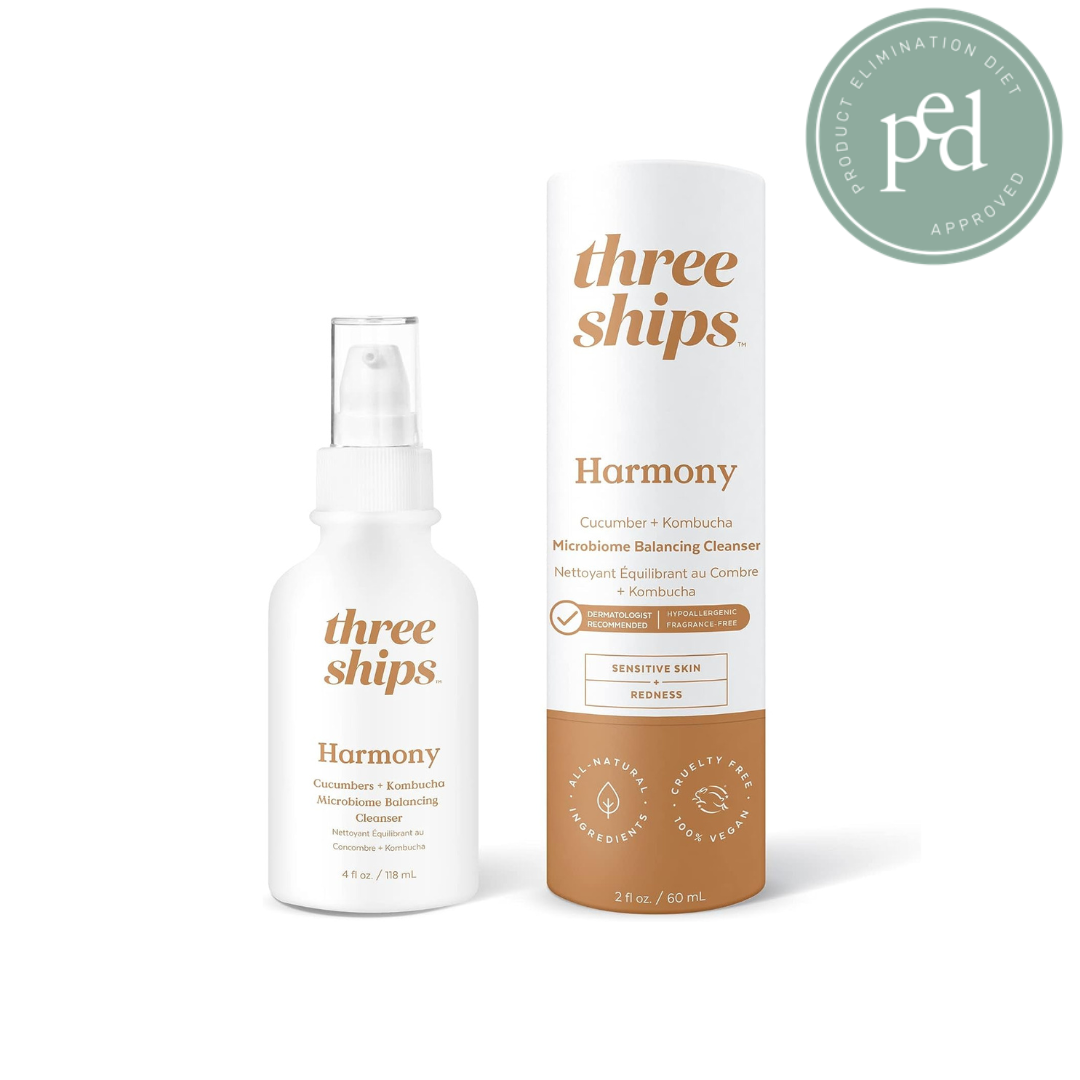 Three Ships Harmony Cucumber and Kombucha Microbiome Balancing Cleanser - Fragrance-Free and Hypoallergenic Vegan Face Wash to Treat Sensitive Skin and Redness - 118ml